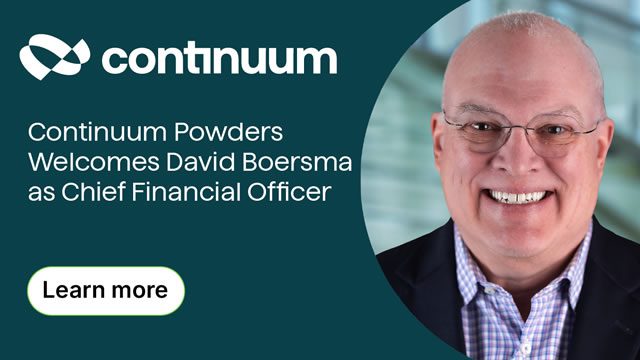 Continuum Powders Welcomes David Boersma as Chief Financial Officer